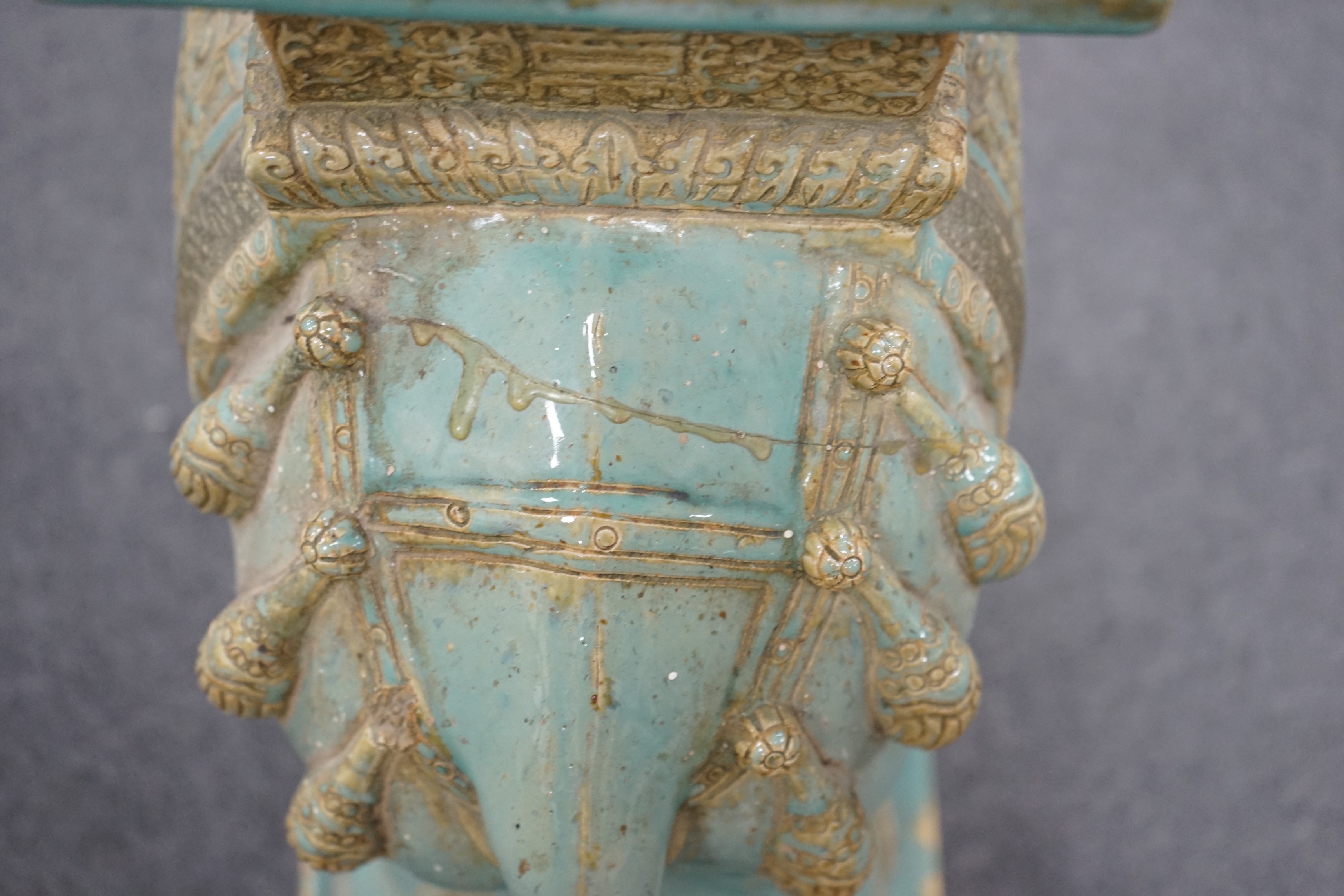 A Chinese tin glazed elephant seat, height 55cm Height 55 cm a.f